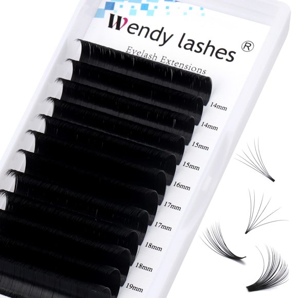Wendy Lashes Extensiones de pestañas Easy Fan Lash Extensiones de pestañas con rizo D Extensión de pestañas con volumen Pestañas autoventiladoras rápidas Extensiones de pestañas de 0,07 de espesor Meg
