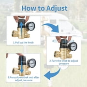 RV Water Pressure Regulator Valve, 3/4 Brass Lead-Free Adjustable Water Pressure Reducer with Gauge and Inlet Screen Filter for RV Camper Travel Trailer