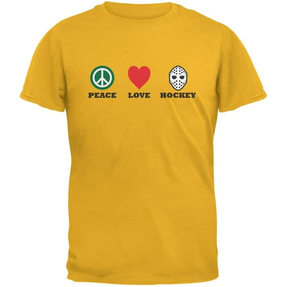 Peace Love Hockey Gold Adult T-Shirt - 2X-Large