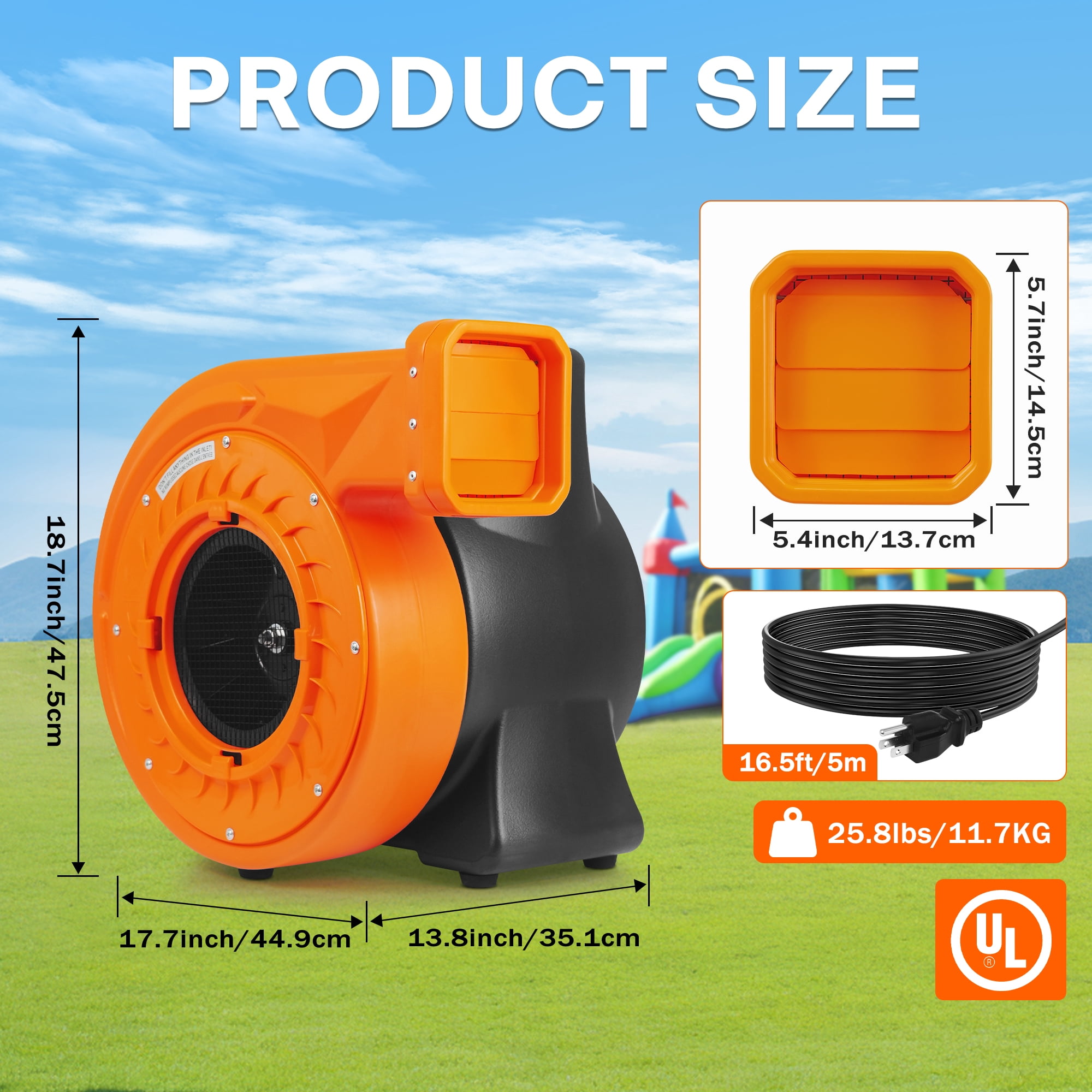 2HP 1500W Inflatabe Blower High Power Commercial Air Fan for Inflatable Bounce House Castle, Water Slides and Inflatable Bouncers