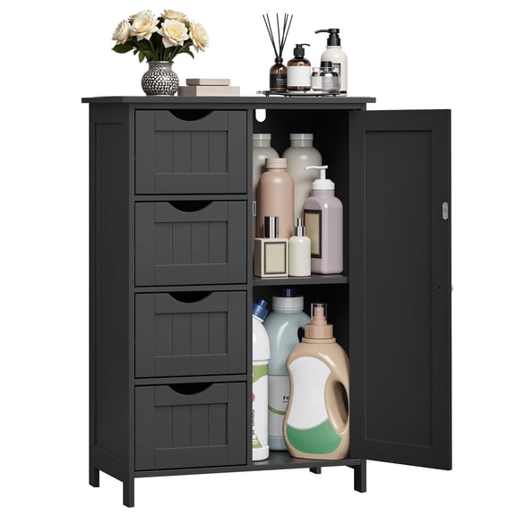 VASAGLE Storage Cabinet with Drawers, Freestanding Floor Cabinet with Door, 11.8 x 21.7 x 32.3 Inches, Adjustable Shelf, Ink Black