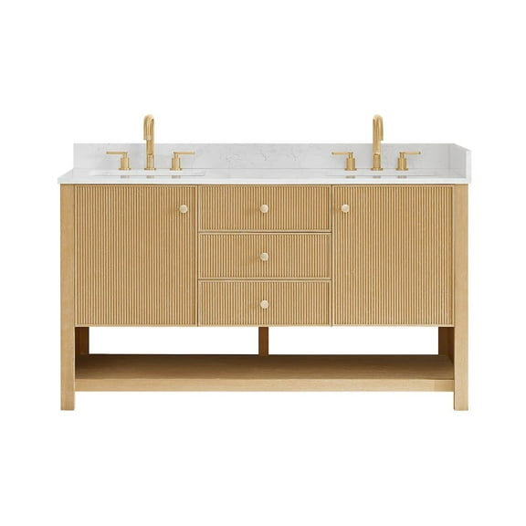 Altair-17 60" Double Bathroom Vanity in White Oak with Engineered Stone Countertop