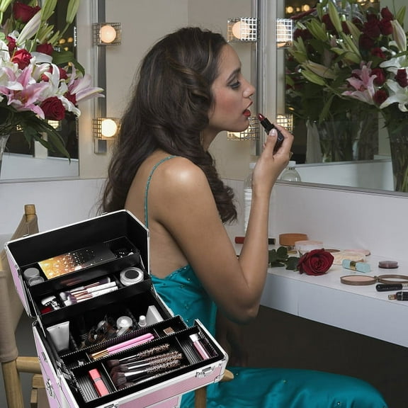 SUNZEO Travel Makeup,Cosmetic Makeup Case,Rolling 3 in 1 Case Cosmetic trolley salon trolley,Aluminum