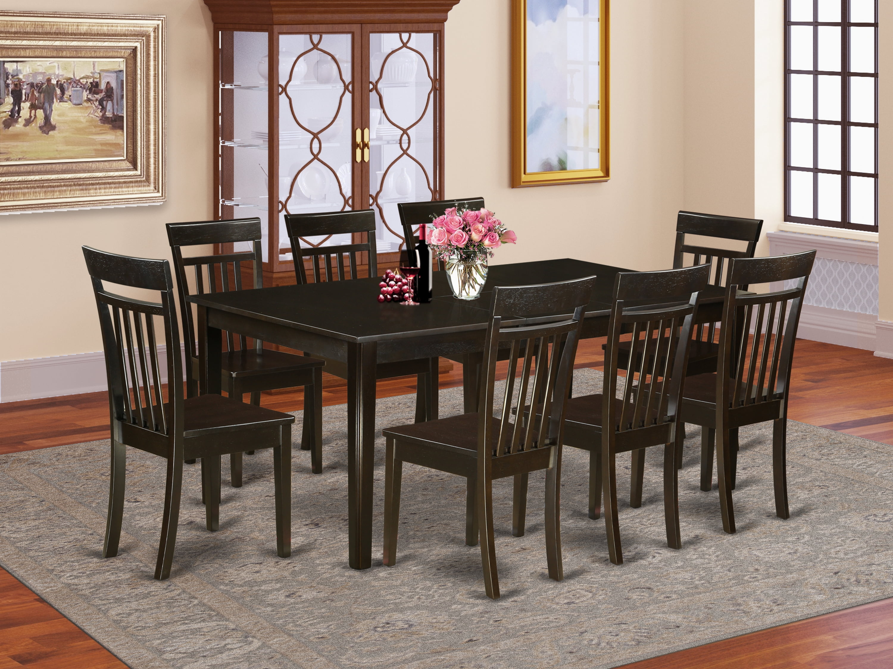 HECA9-CAP-W 9 Pc Dining room set-Dining Table with Leaf plus 8 Dining ...