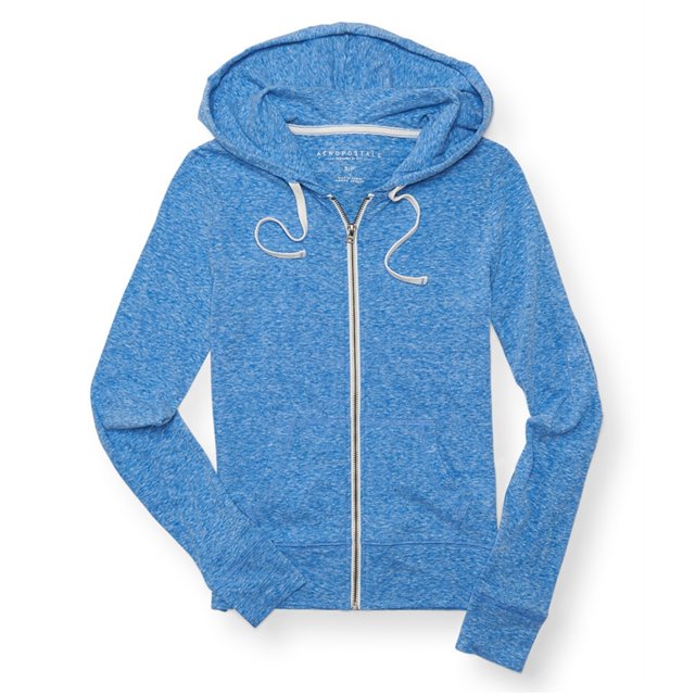 Aeropostale Sudadera con capucha Heathered FZ para mujer, azul, mediano Aeropostale Sudadera