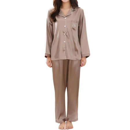 

wendunide lingerie for women Women Ladies Casual Spring Pure Color Long-sleeved Comfortable Home Pyjamas Set Khaki XXL