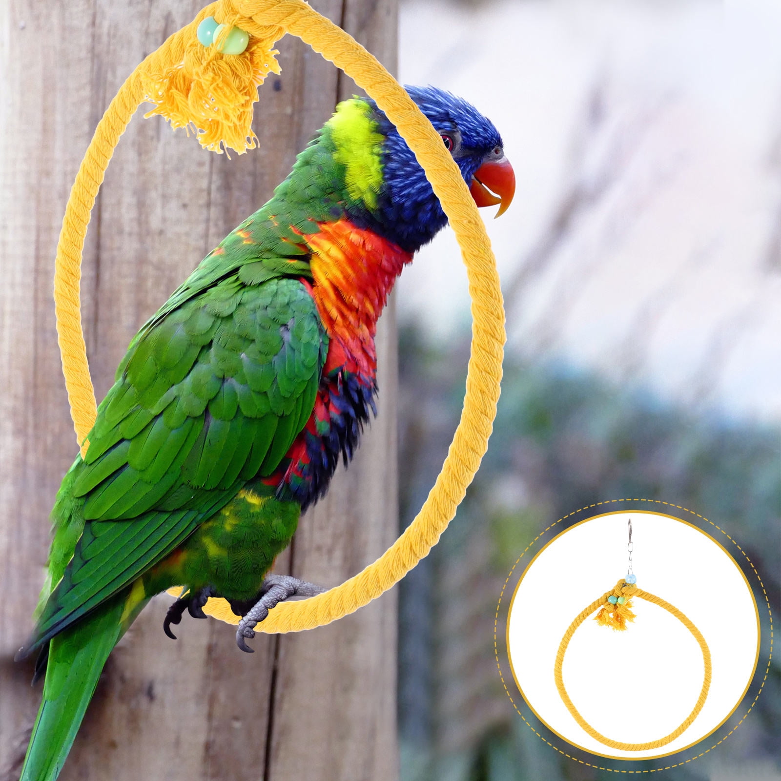 Healifty Yellow Parakeet Bird Rope Perch Stand with Wear-Resistant Swing for Cage Accessories and Pet Birds