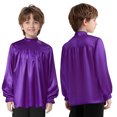 thumbnail image 5 of Hansber Kids Boys Worship Liturgical Praise Dance Tops Long Sleeve Church Party Shirts Performance Pullover Satin Blouse Purple 6, 5 of 6
