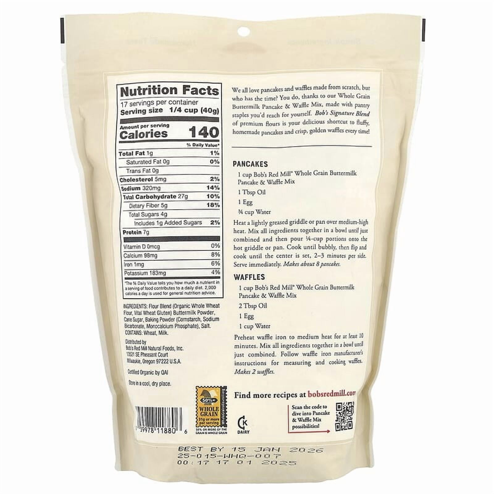 Bob's Red Mill, Buttermilk Pancake & Waffle Mix, Whole Grain, 24 oz Pack of 4