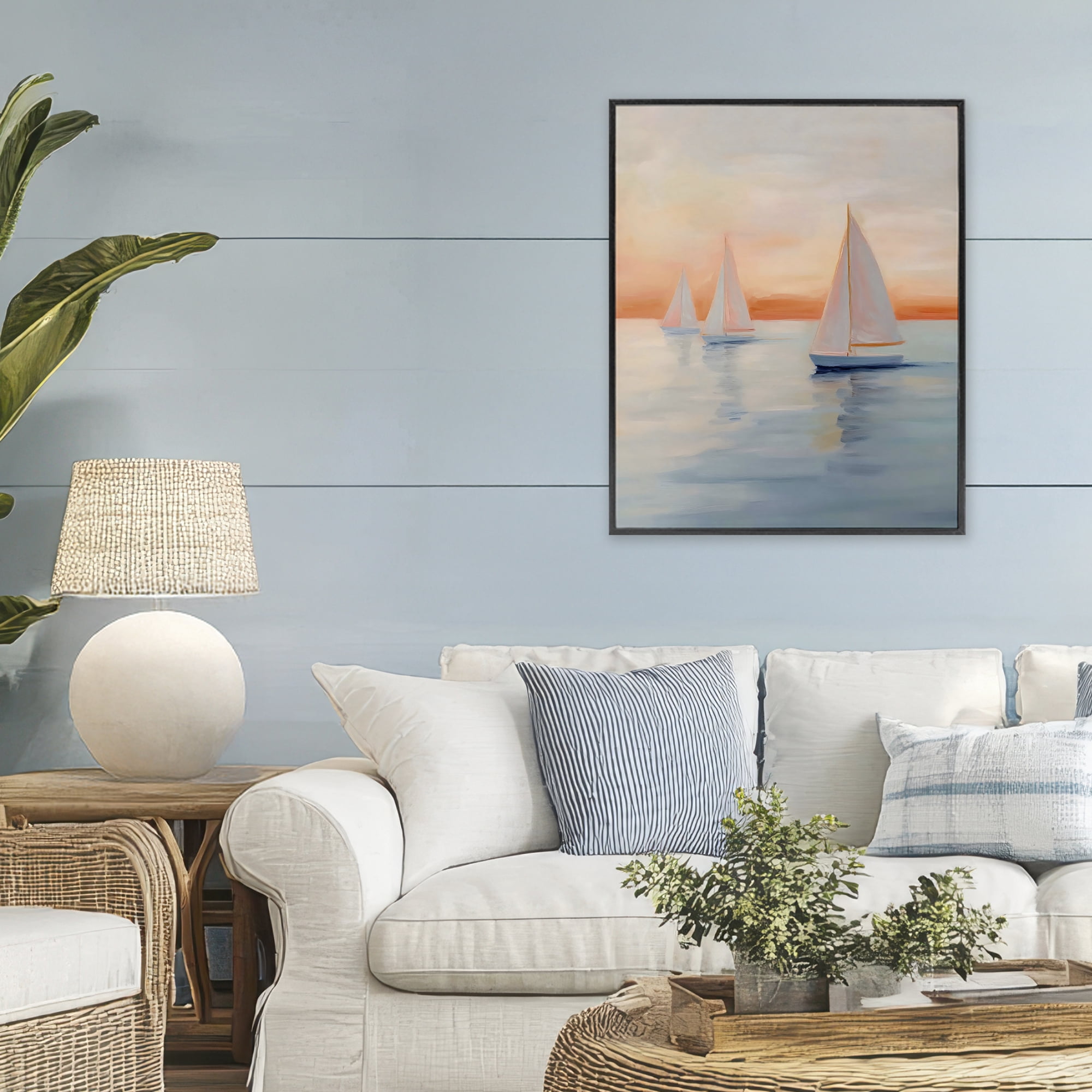 Stupell Industries Sunset Sailboats Over Calm Sea Black Framed Giclee Art, design by Creative Studio
