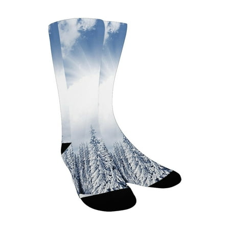 

Winter Decorations Dramatic Sky with Snowy Tree Winter Camouflage Natural Wonders Print Blue White Custom Socks for Women