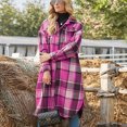 thumbnail image 3 of Abrigo de mujer con estampado de cuadros, dobladillo dividido, cuello vuelto, chaqueta holgada con bolsillos y botones de una sola fila, 3 of 5