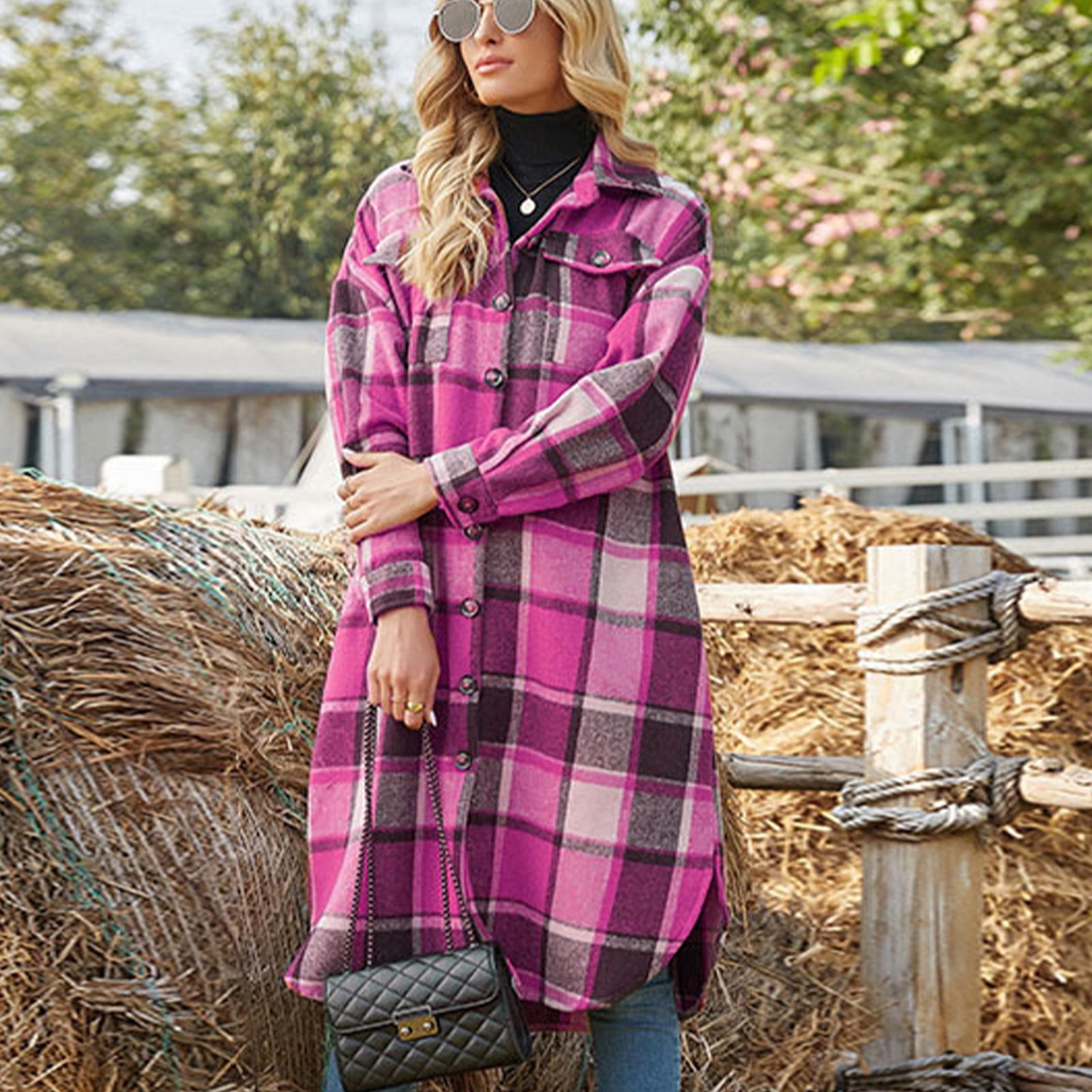 Manteau pour Femmes, Manteau à Carreaux Imprimé pour Femmes, Veste