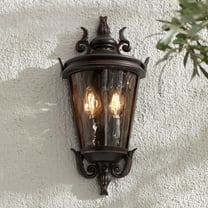 John Timberland Casa Marseille Rustic Outdoor Wall Light Fixture Veranda Bronze Scroll 17" Champagne Hammered Glass for Post Exterior Barn Deck House