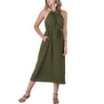 thumbnail image 2 of Vestidos midi de verano para mujer con cuello halter y cinturón en verde ejército, 2 of 6