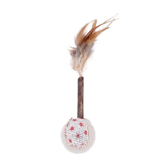 Feather Cat Wand Toy Silvervine Teeth Cleaning Cat Teaser Wand Cat Chew Ball
