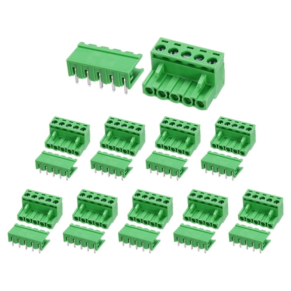 Uxcell Pluggable PCB Terminal Block Connectors, 10 Set 5 Pin 5.08mm/0.2" Pitch Right Angle Screw Terminal Block Connector for DIY Panel Mount Electronic Projects(Green)