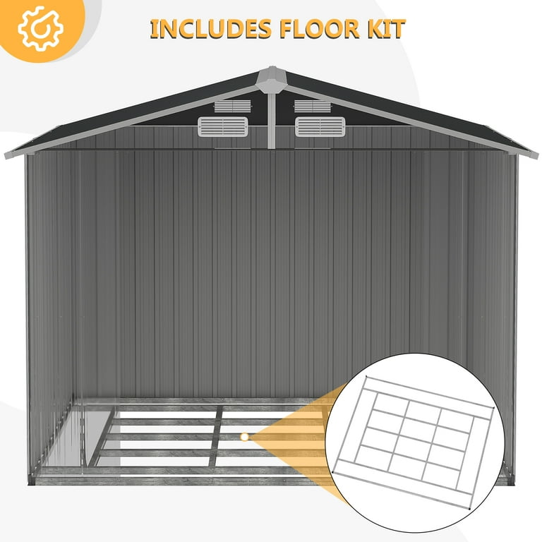 Aoxun 8'x 6' Outdoor Storage Shed with Base Frame, Lockable Door