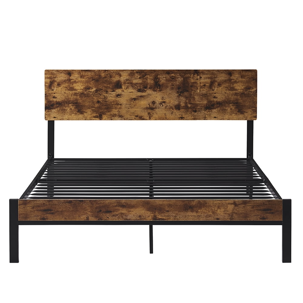 Private Jungle Full Size Metal Platform Bed Frame with Wooden Headboard and Footboard, No Box Spring Needed, Large Under Bed Storage,Dark Brown Private Jungle Full Size Metal Platform Bed Frame with Wooden Headboard and Footboard, No Box Spring Needed, Large Under Bed Storage,Dark Brown