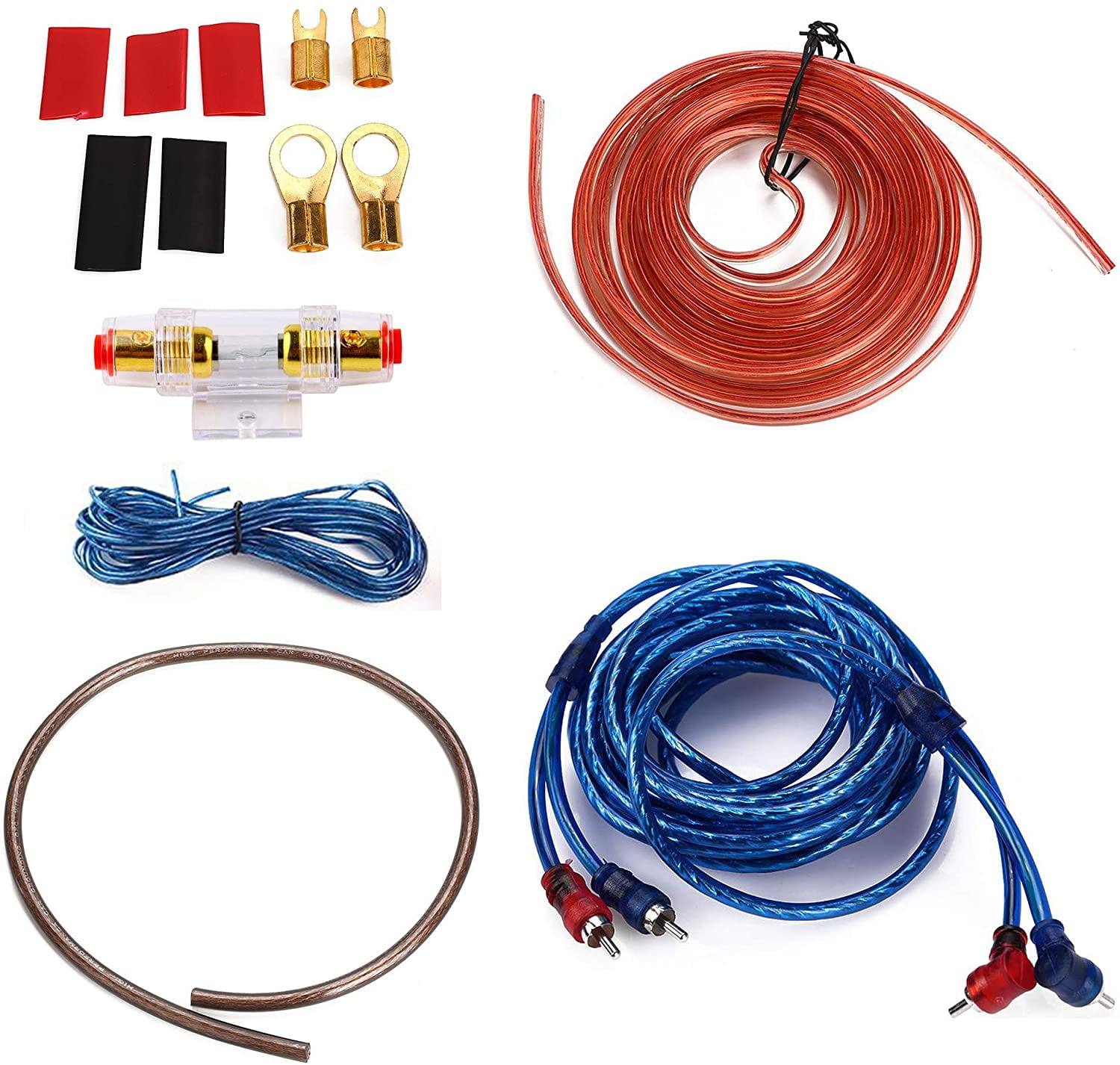 5M Car Audio Wire Wiring Kit Amplifier Subwoofer Sound Speaker Installation Cable 1500W 8GA Power Line 60 AMP Amplifier Fuse Holder 