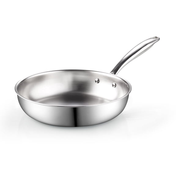 Cook N Home Classic Tri-Ply Clad 10 Inch Stainless Steel Skillet, Saute Frying Pan, Induction, Compatible with All Cooktops, Dishwasher & Oven Safe