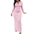 thumbnail image 3 of Dresses For Women Bodycon Maxi Dress Casual Long Sleeve V Neck Long Dresses Sundress Pink S, 3 of 6