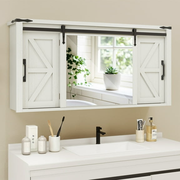 Craftian Wall Mount Bathroom Storage Cabinet with Mirror Sliding Door, 47.2" Medicine Cabinet, White