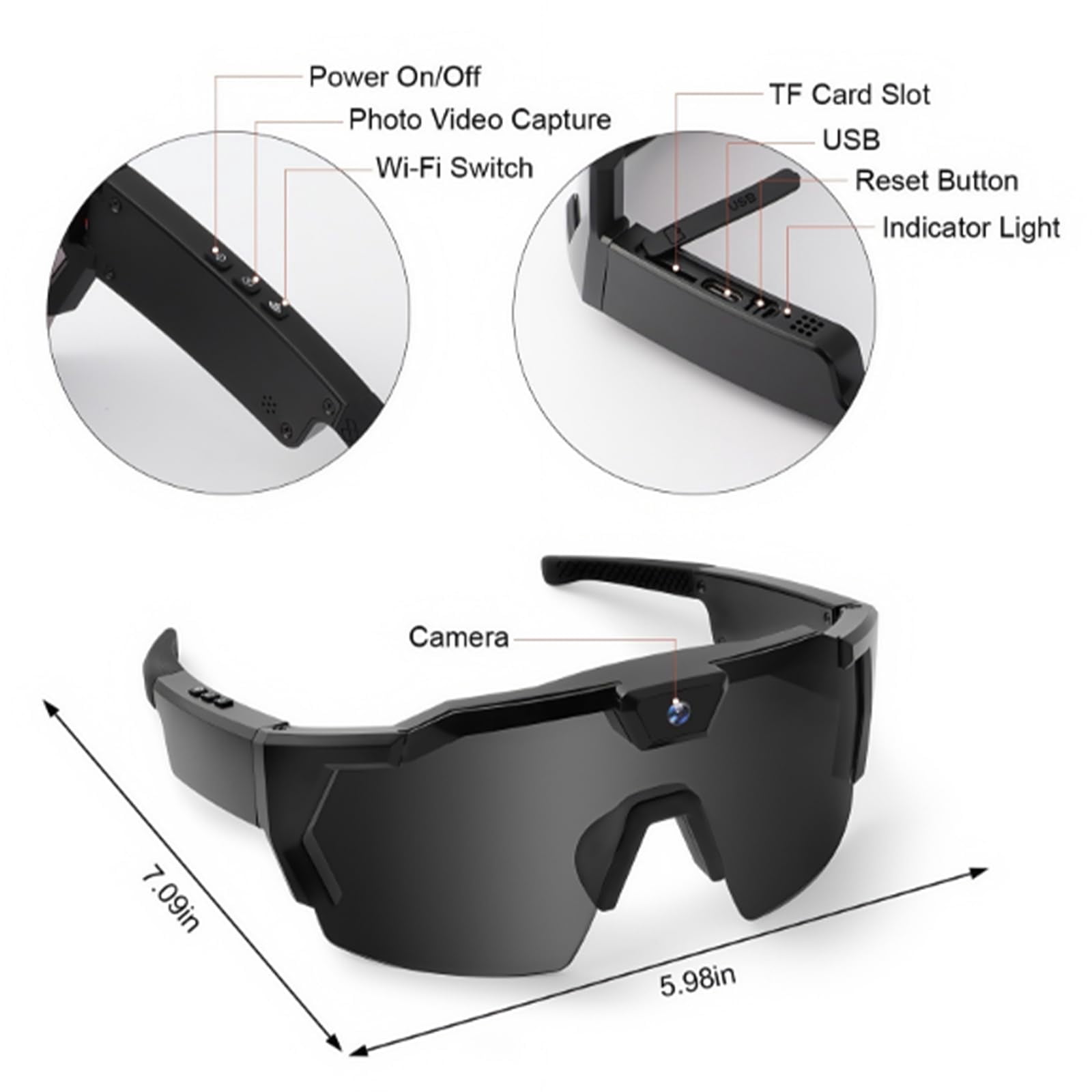 Optiq Frames POV Glasses, OptiqFrames 4K Smart Camera Sunglasses, POV Video Recording Glasses for Men Women – Wearable Tech with 32GB SD for Baseball, Cycling, Skiing, Running