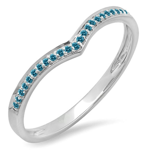 Dazzlingrock Collection 0.10 Carat (ctw) 10K Blue Diamond Wedding Stackable Band Chevron Ring 1/10 CT, White Gold, Size 8.5