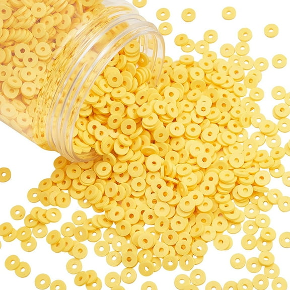 1box PH 3000pcs Yellow Heishi Clay Beads 6mm Vinyl Disc Beads Flat Round Polymer Clay Beads for Hawaiian Earring Choker Anklet Bracelet Necklace Jewelry Making Summer Sulfur Decor 2mm Hole Yellow
