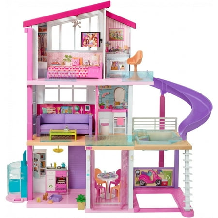 Barbie Dreamhouse 46.5 inch Dollhouse with Elevator, Pool, Slide and 70 Accessories Including Furniture and Household Items, Gift for 3...
