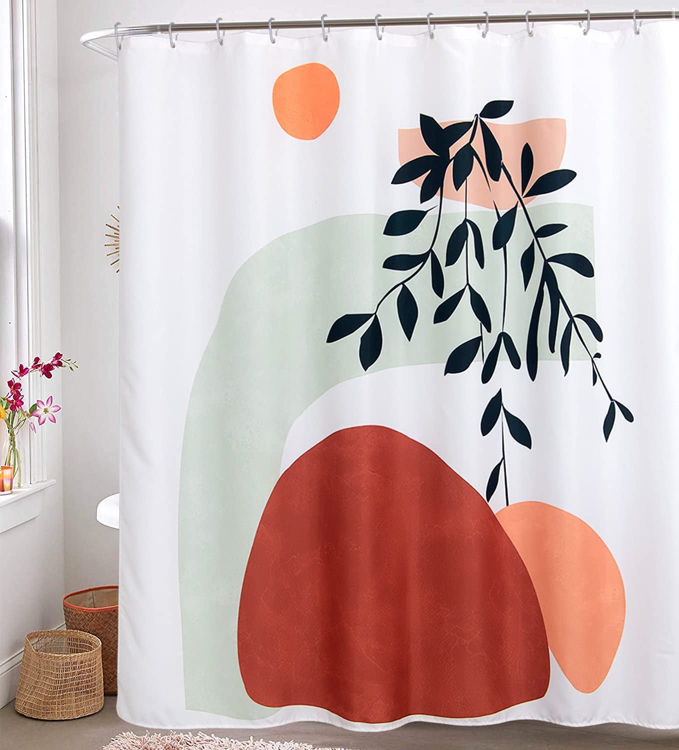 Creative Spice World Map Polyester Fabric Shower Curtain Set  & 12Plastic Hooks 