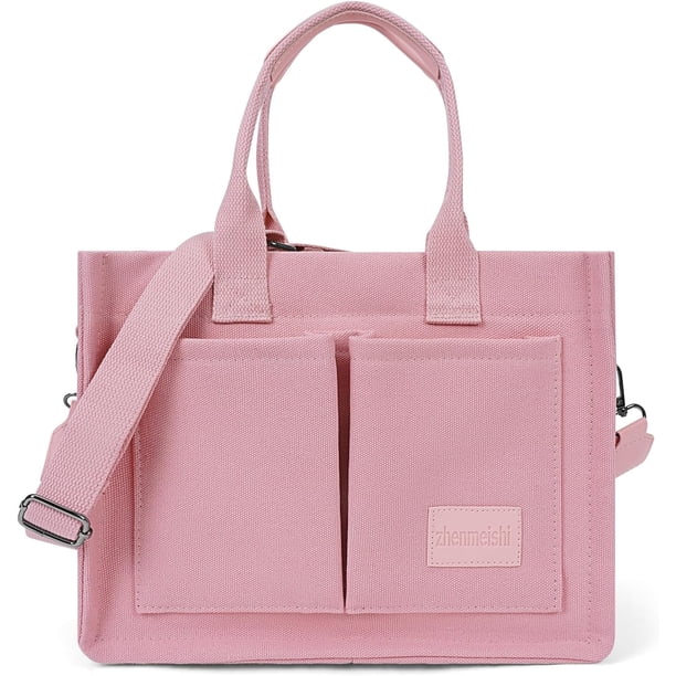 LHSHID Canvas Tote Bag with Multi Pockets Everything Tote for Women Church Bag Mommy Diapper Bag with Compartments
