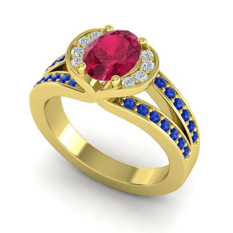 Carat Magnifique Ovale Coupe Rouge Rubis Bleu Saphir Bague