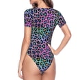 thumbnail image 4 of Daiia Rainbow Animal Skin print Women's Crew Neck Short Sleeve Bodysuit Fashion Tops Fit Casual Basic Extender Bodysuit-Large, 4 of 9