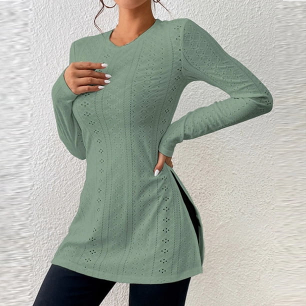 ICHUANYI Clearance Women's Fashion Solid Color Round Neck Long Sleeve Casual Top ICHUANYI "ICHUANYI"