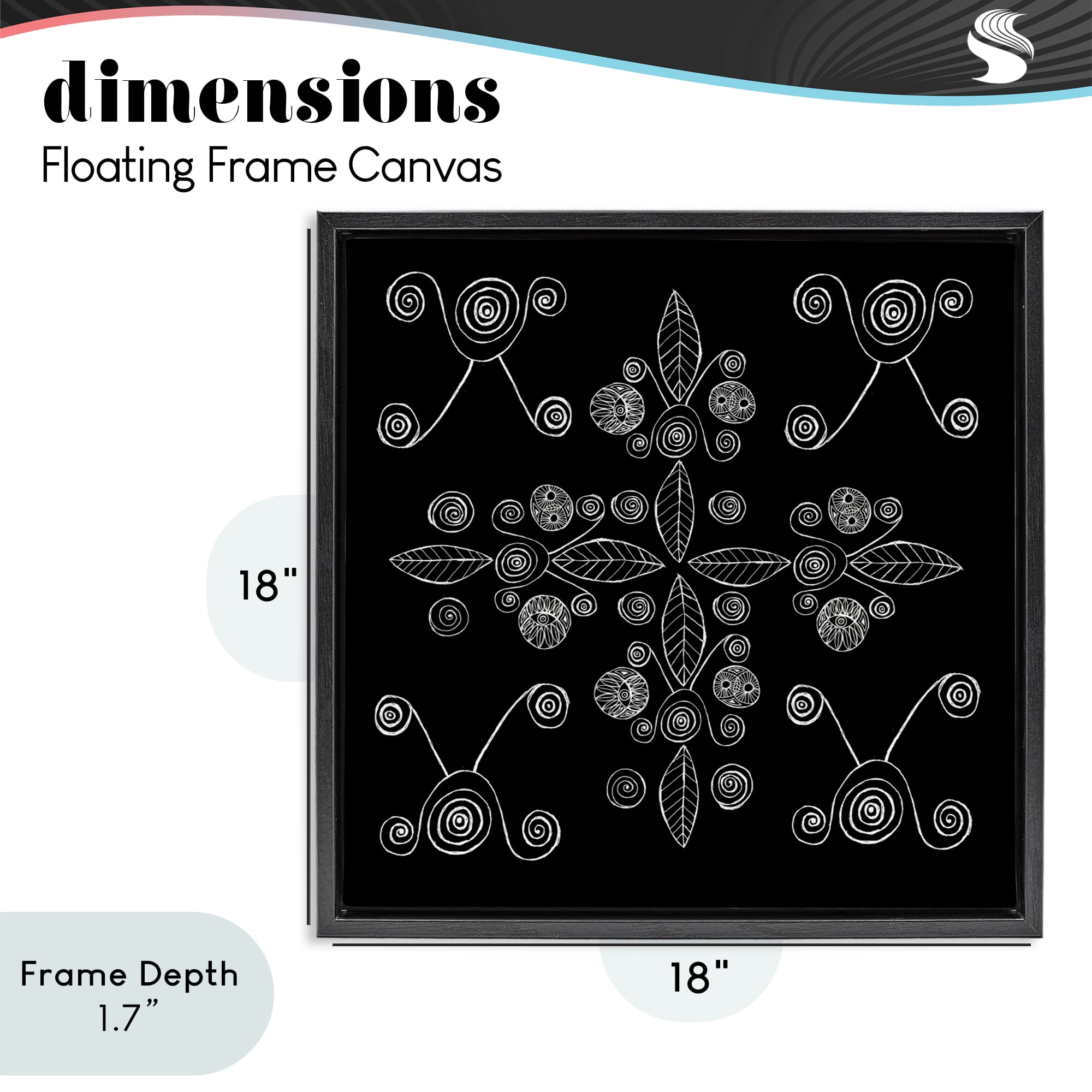 Stupell Industries Geometrics & Leaf Fractals Black Framed Floater Canvas Wall Art, design by El Perkin