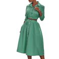 thumbnail image 2 of Conjunto Elegante De Falda Corta Con Estampado De Rayas De 2 Piezas Para Mujer, Conjunto De Falda Superior Con Botones De Manga Larga Y Cuello De Solapa, 2 of 7