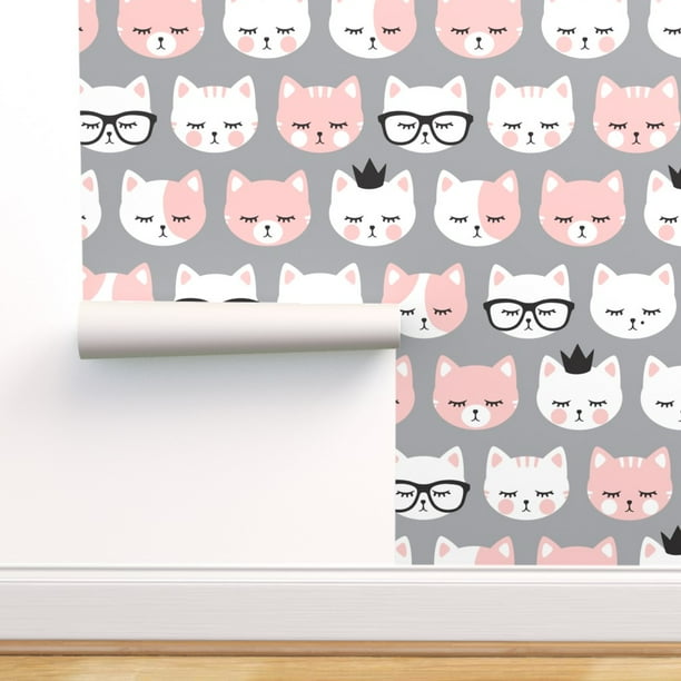 Peel-and-Stick Removable Wallpaper Cat Faces Heads Lovers Cute Cats