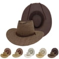 thumbnail image 3 of Xfvqtps Chapeau de Cowboy pour Hommes Sangle Réglable Grand Bord Style Cowboy Vintage Western Chapeau de Soleil, 3 of 3