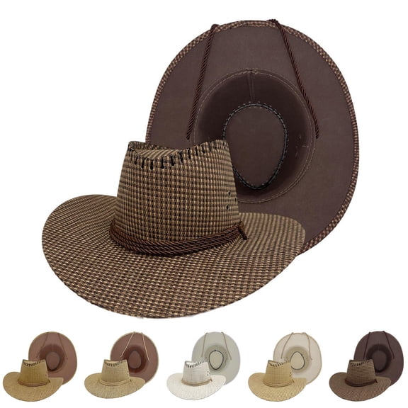 AHTJRT Men's Wide Brim Hats Cowboy Hats UPF 50 UV Protection Summer Outdoor Beach Camping Hiking Fishing Hats Khaki M