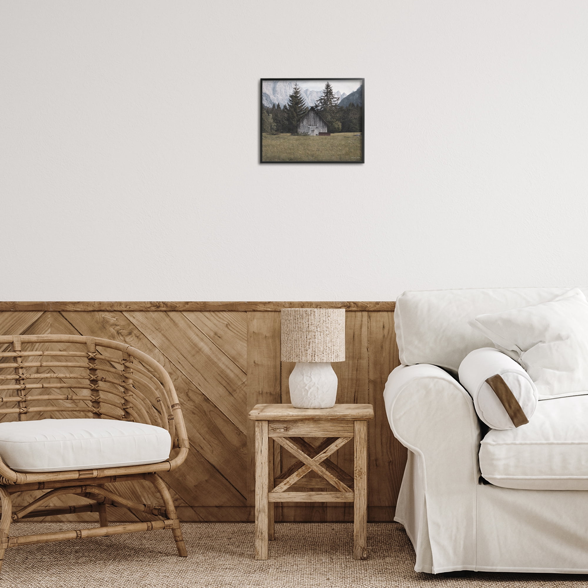 Stupell Industries Rustic Cabin Landscape Landscape Painting Black Framed Art Print Wall Art, 14 x 11