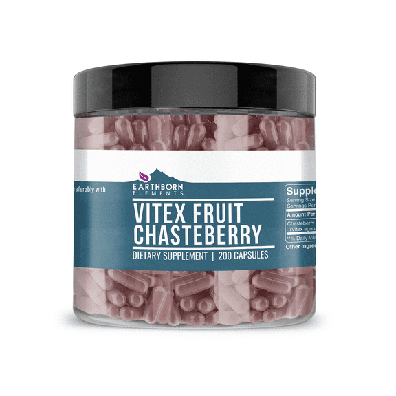 Earthborn Elements Vitex Chasteberry 200 Capsules, Pure & Undiluted, No Additives