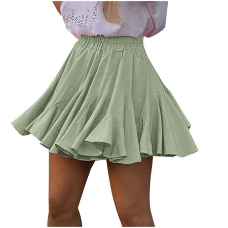 Maplenight Women s Pleated Skater Skirt Basic Casual High Waisted Ruffles Flared Mini Lingerie Skirts