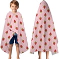 thumbnail image 3 of Red Strawberry Plants Fruit Pink Pattern Hooded Bath Towel，60"x35" for Ages 3 To 12 Kids, Quick Dry Lightweight Soft Microfiber Hood Beach Towel Cover Up for Kids, 3 of 7