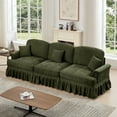 thumbnail image 2 of Newest Elegant Large 3 Seater Sofa Couch,Flared Arms,Removable Ruffles Pleats Skirts,Spindle Legs, Comfy Chenille Three-Seat Sofa for Living Room, Green, 2 of 20