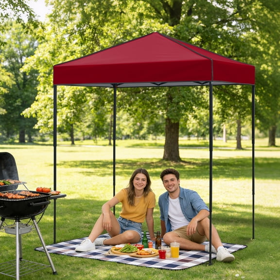 INTER HUT 6x4 Pop-up Canopy Tent, Portable Instant Sun Shelter with Carry Bag and Adjustable Height, Burgundy