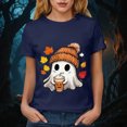 thumbnail image 5 of TOWED22 Women Cute Bow Ghost Halloween Shirt Funny Halloween Costume Tshirts Short Sleeve Spooky Graphic Tee Tops(Navy,3XL), 5 of 8