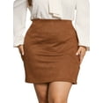 thumbnail image 1 of Falda de mujer de talla grande Agnes Orinda, de ante sintético, de cintura alta, ajustada, mini falda 1X marrón, 1 of 6