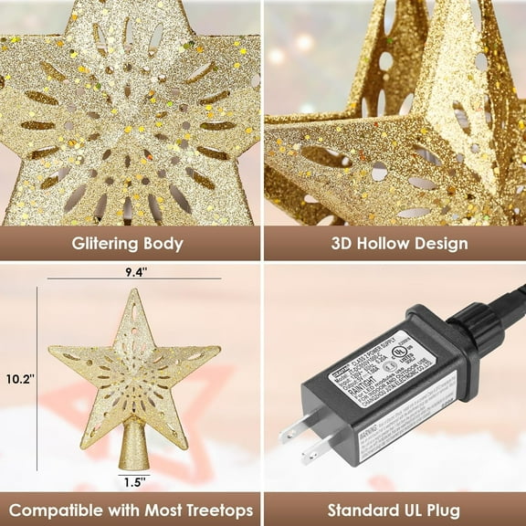 Lighted  Tree Topper with Projector for  Decor, 6 HD Effects